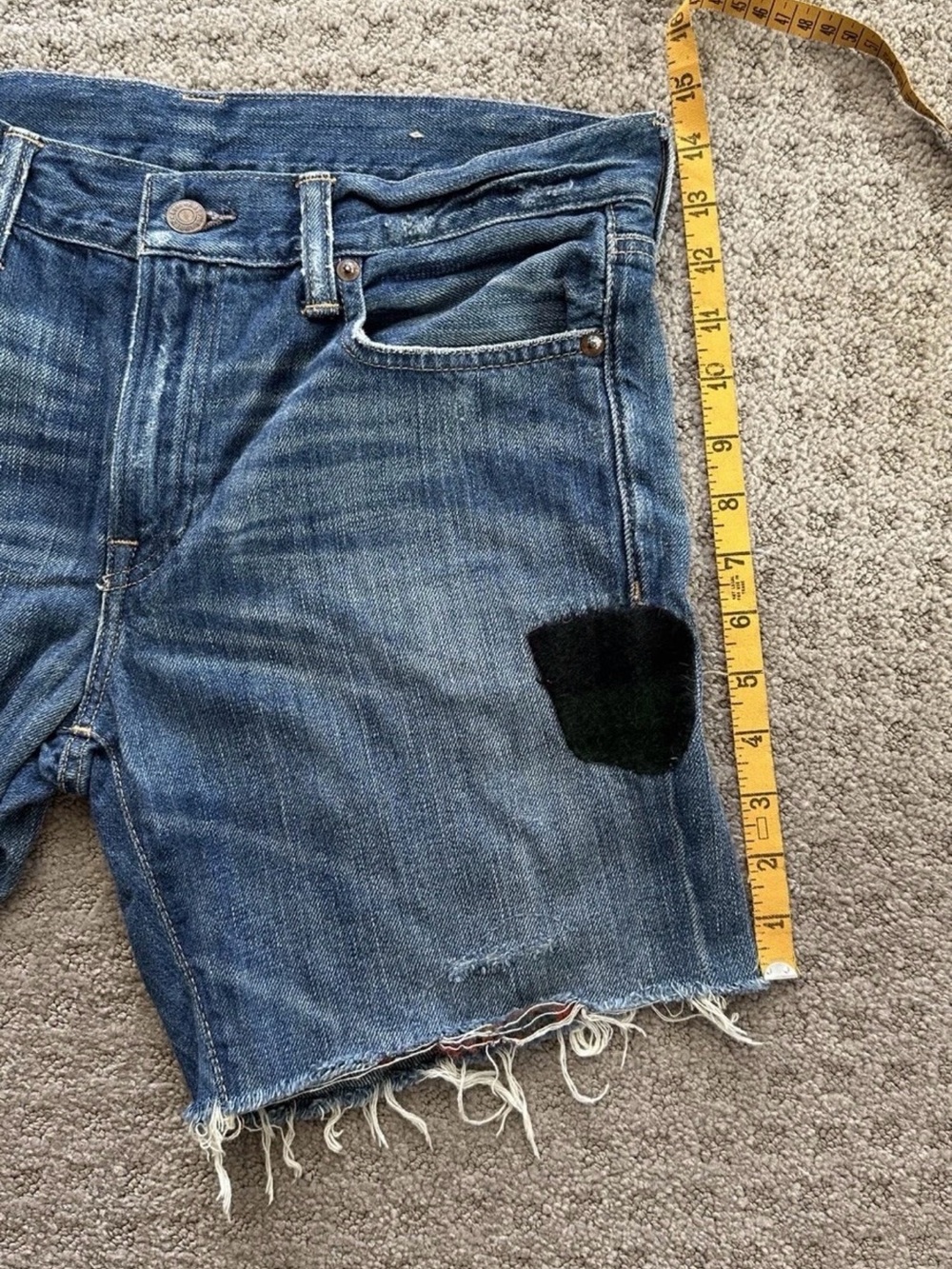 Polo by Ralph Lauren Blue Distressed Denim Shorts with Plaid Patches size 27 - Picture 3 of 10